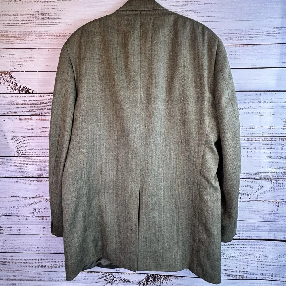 Tommy Hilfiger Blazer 42L Silk/Wool Herringbone Glen Plaid Greenish Beige Jacket